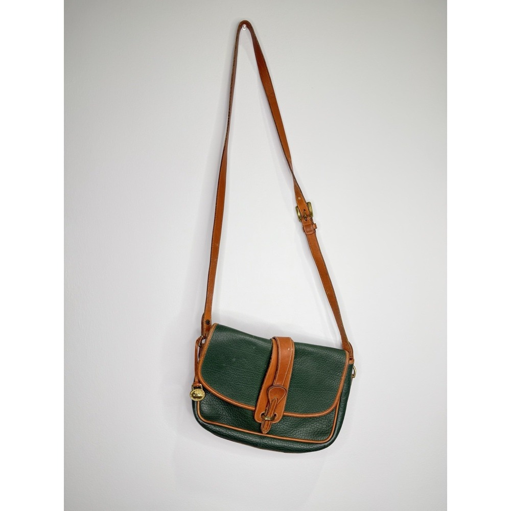 Vintage 90s Dooney & Bourke Forest Green Leather Equestrian Crossbody Bag - Picture 2 of 8